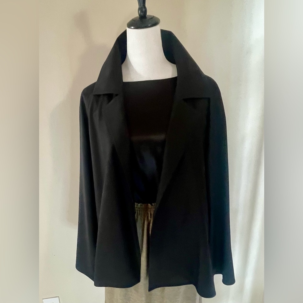Zoran Vintage Designer 100% Wool Black Open Front Jacket Made in USA Blazer